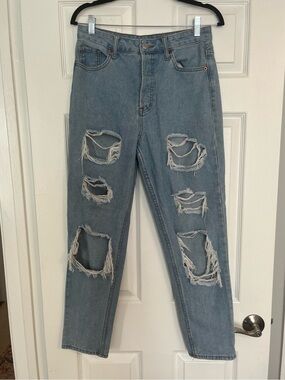 S.O.N.G. Classic Mom Ripped Jeans in Light Blue Wash